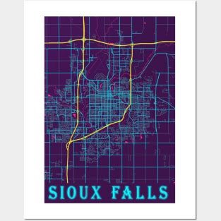 Sioux Falls Neon City Map, Sioux Falls Minimalist City Map Art Print Posters and Art